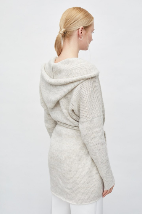 Otulający kardigan z kapturem - Beżowy