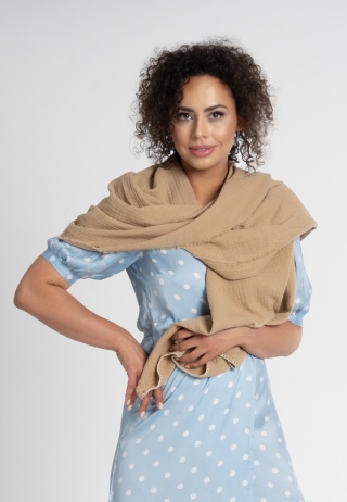 Bawełniany szal-etola z muślinu - Beżowy
