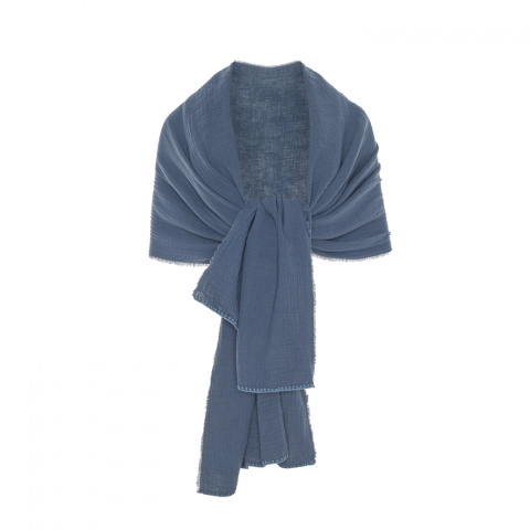 Bawełniany szal-etola z muślinu - Niebieski