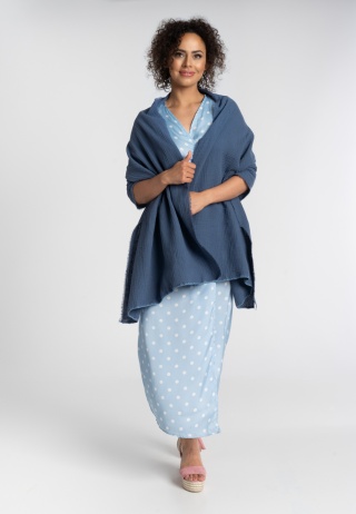 Bawełniany szal-etola z muślinu - Niebieski