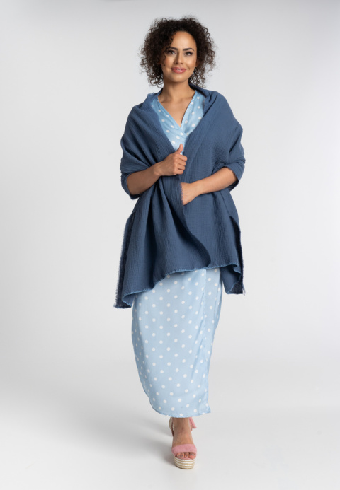 Bawełniany szal-etola z muślinu - Niebieski