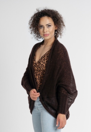Lekki kardigan wełniany damski Kamila - Czekoladowy