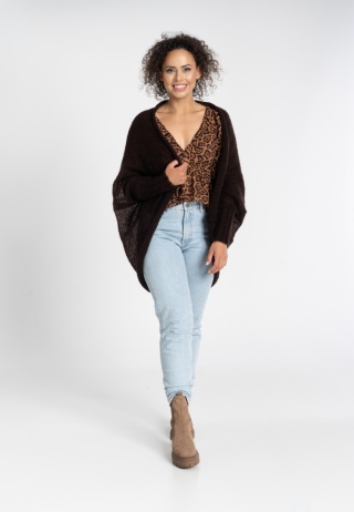 Lekki kardigan wełniany damski Kamila - Czekoladowy