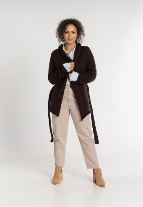 Otulający kardigan szalowy - Czekoladowy