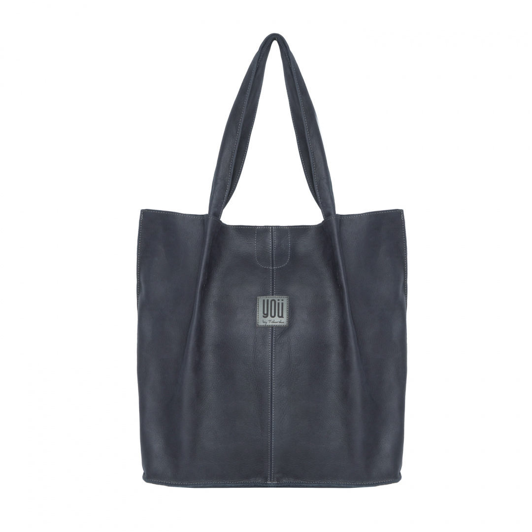 Leather handbag Shopper - Navy Blue
