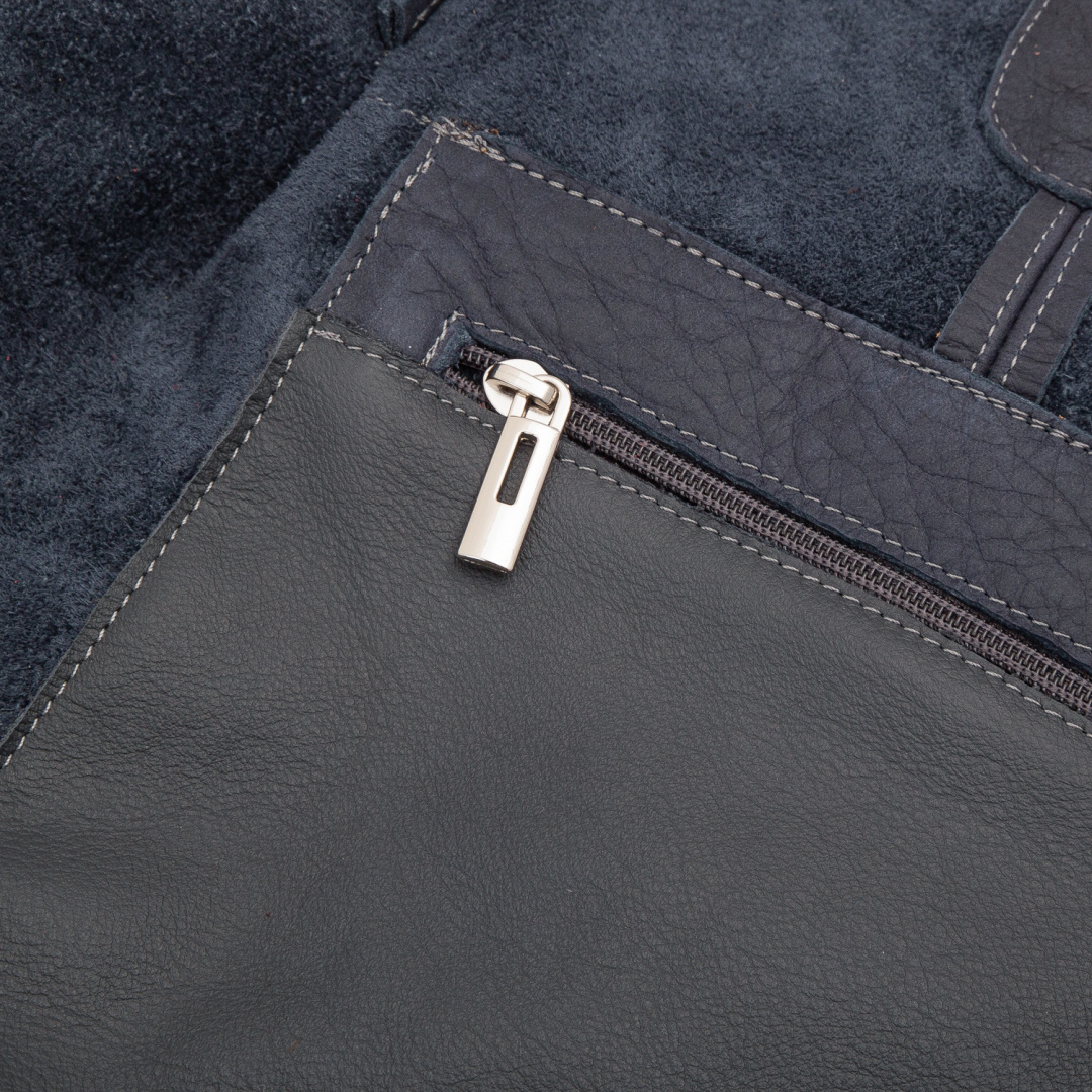 Leather handbag Shopper - Navy Blue
