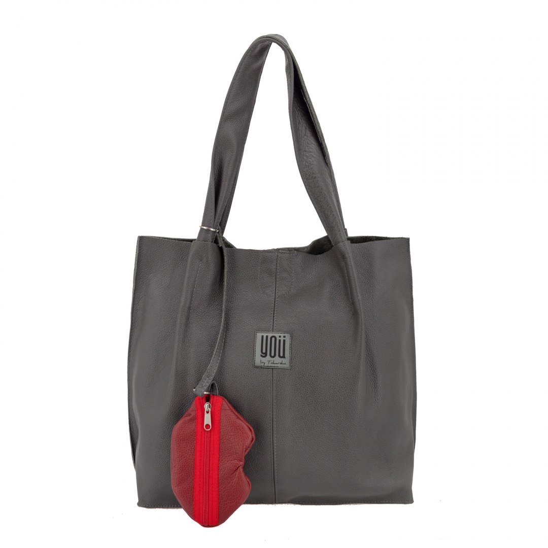 Leather handbag Shopper - Grey