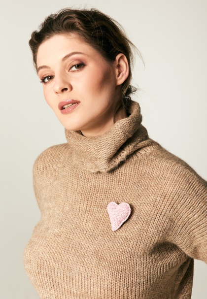 Broszka szydełkowe serce - Jasnoróżowy
