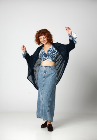 Lekki kardigan wełniany damski Kamila - Granatowy