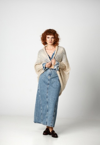 Lekki kardigan wełniany damski Kamila - Beżowy