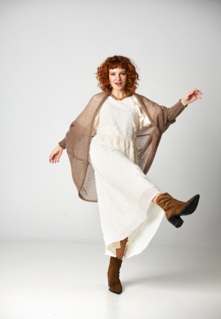 Lekki kardigan wełniany damski Kamila - Brązowy