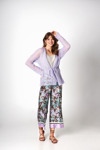 Kardigan wełniany z paskiem Lovina - Fioletowy