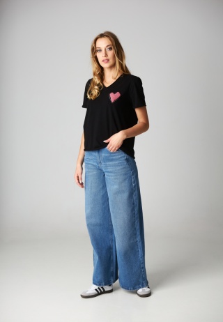Bawełniany T-shirt Serce- Czarny