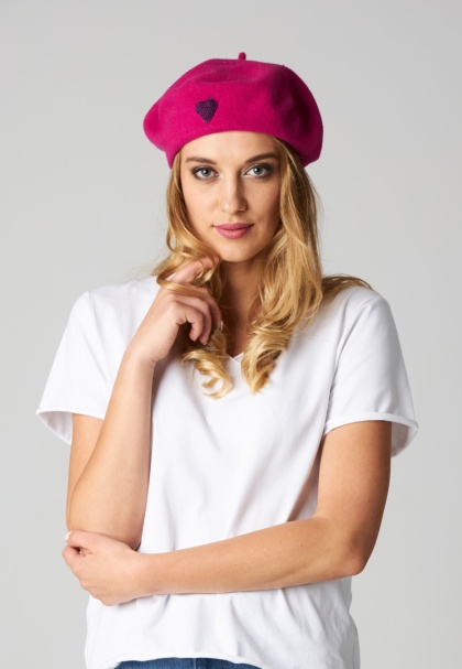 Beret serce - Różowy