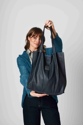 Skórzana torba Shopper - Granatowa