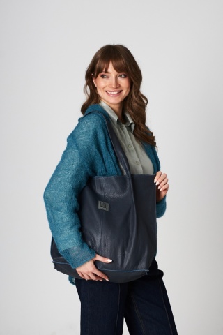 Skórzana torba Shopper - Granatowa