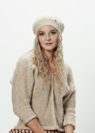 Alpaka czapka ze ściągaczem - beżowy