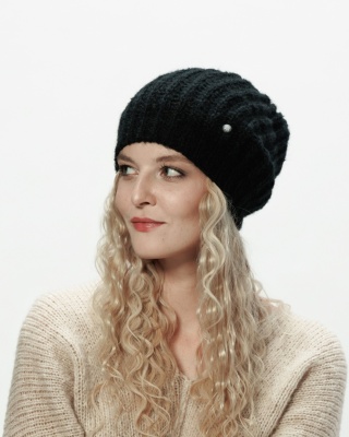 Alpaka czapka ze ściągaczem - czarny