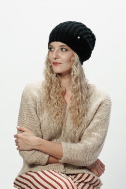 Alpaka czapka ze ściągaczem - czarny