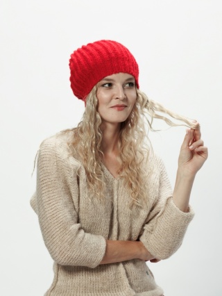 Alpaka czapka ze ściągaczem - czerwony