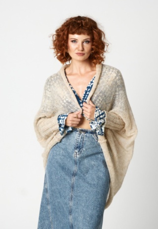 Lekki kardigan wełniany damski Kamila - Beżowy