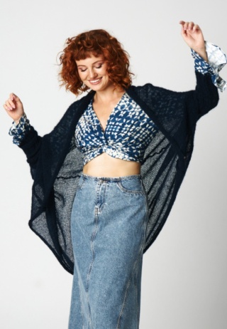 Lekki kardigan wełniany damski Kamila - Granatowy