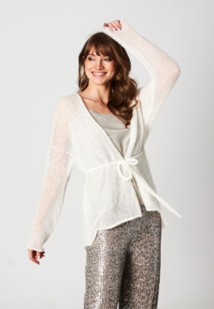 Kardigan wełniany z paskiem Lovina - Biały