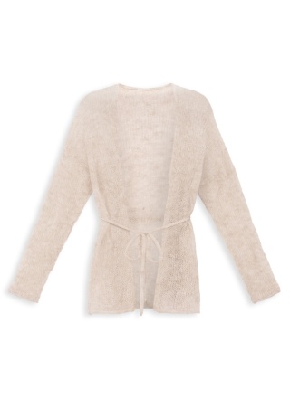Kardigan wełniany z paskiem Lovina - Beżowy