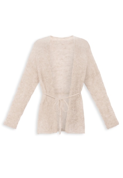 Kardigan wełniany z paskiem Lovina - Beżowy