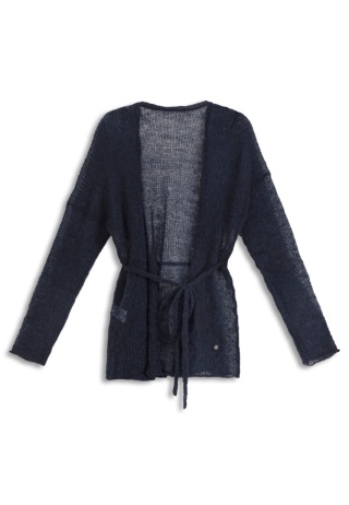 Kardigan wełniany z paskiem Lovina - Granatowy
