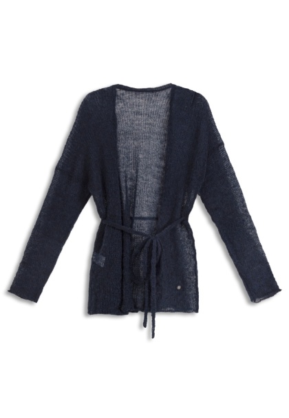 Kardigan wełniany z paskiem Lovina - Granatowy