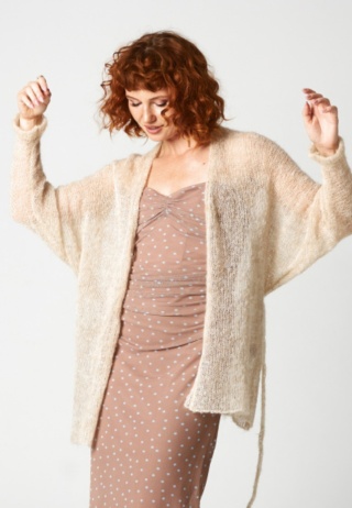 Alpaka kimono z paskiem - Beżowy