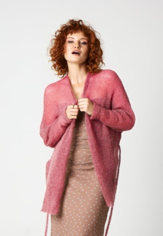 Alpaka kimono z paskiem - Brudny róż