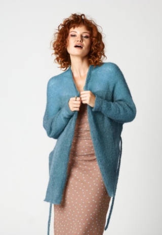 Alpaka kimono z paskiem - Morski