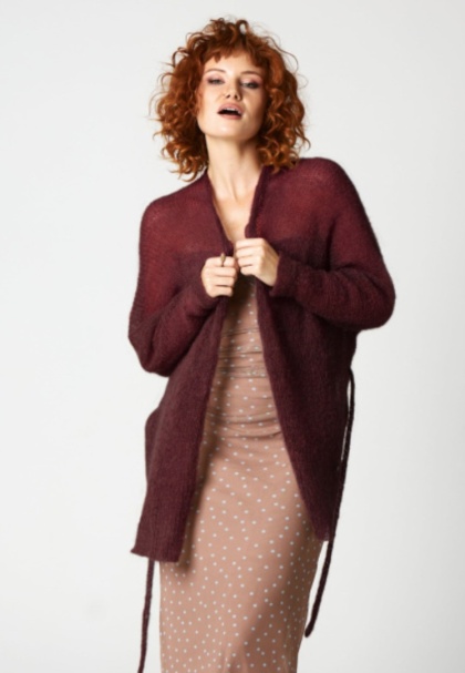 Alpaka kimono z paskiem - Wino