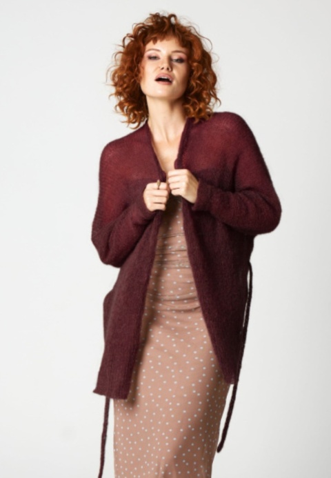 Alpaka kimono z paskiem - Wino