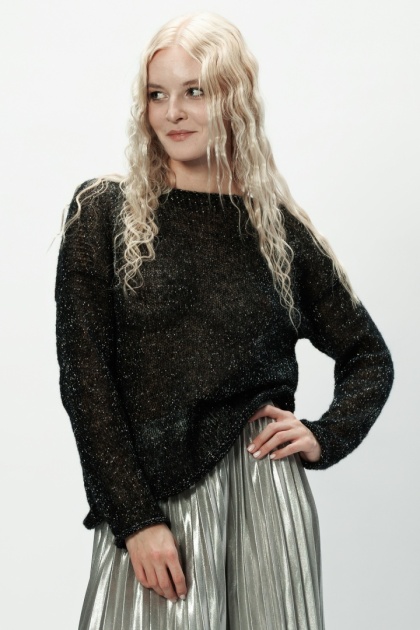 Sweter wełniany z błyszczącą nitką Flora - Czarny