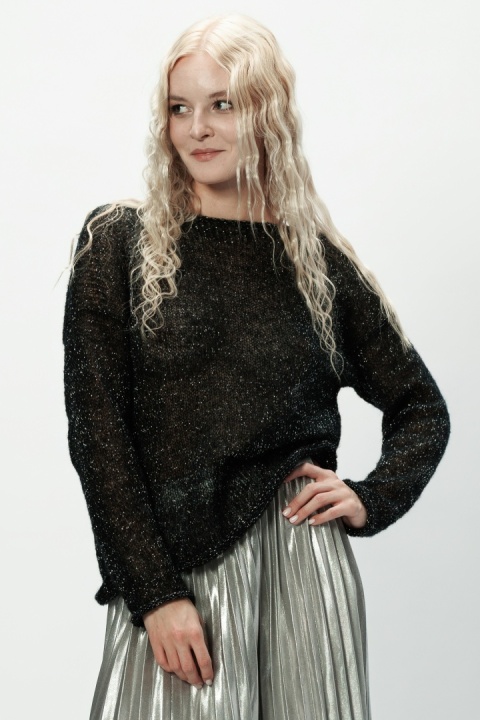 Alpaka sweter Flora - czerń/srebro