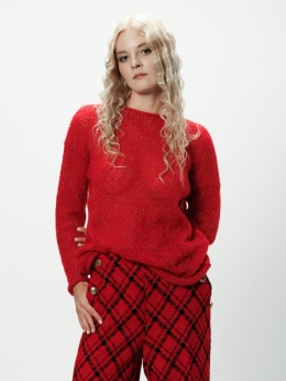 Alpaka sweter Flora - czerwień/złoto