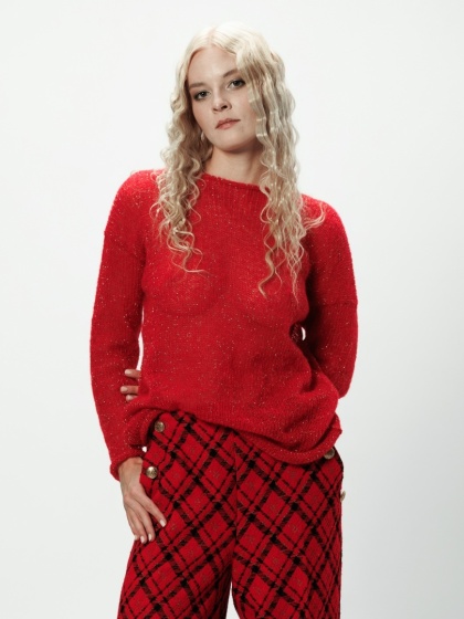 Sweter wełniany z błyszczącą nitką Flora - Czerwony