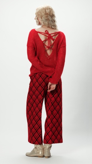 Sweter wełniany z błyszczącą nitką Flora - Czerwony