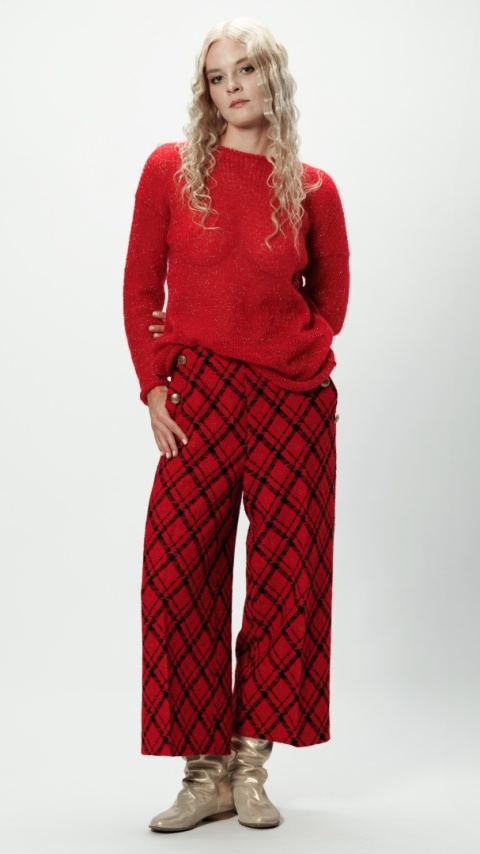 Alpaka sweter Flora - czerwień/złoto