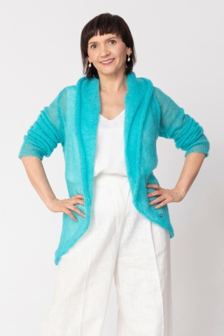 Lekki sweter wełniany damski Reneta - Jasny Turkus