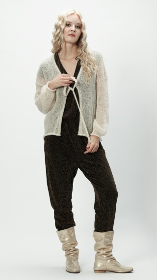 Kardigan wełniany z błyszczącą nitką Viktoria - Biały