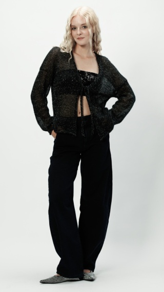 Kardigan wełniany z błyszczącą nitką Viktoria - Czarny