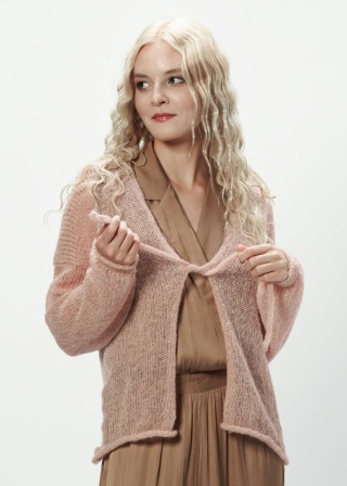 Kardigan wełniany z błyszczącą nitką Viktoria - Jasny róż