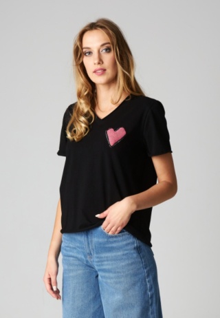 Bawełniany T-shirt Serce- Czarny